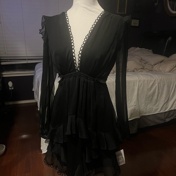 Black Longsleeve Ruffle Dress - Picture 4 of 7